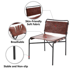 English Elm Retro Brown PU Leisure Chair Set of 2 – Faux Leather Armless Lounge Chairs with Black Metal Legs, Breathable Textured Design, Easy Assembly W3112P262798
