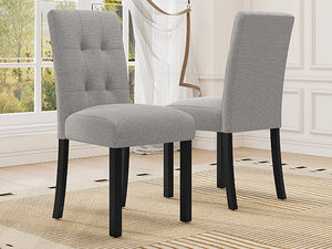 English Elm 4 Piece Modern Tufted Dining Chair Set with Rustic Linen Upholstery, Black Rubber Wood Legs, Durable Comfort and 250 lb Capacity Gray N752P317334E