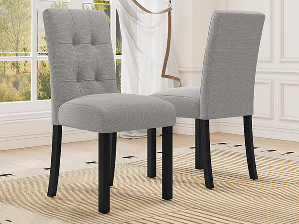 English Elm 4 Piece Modern Tufted Dining Chair Set with Rustic Linen Upholstery, Black Rubber Wood Legs, Durable Comfort and 250 lb Capacity Gray N752P317334E