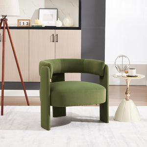 English Elm Accent Chair Velvet Upholstered Mid Century Modern Seat with Tapered Wood Legs for Any Room Green W3244P417183