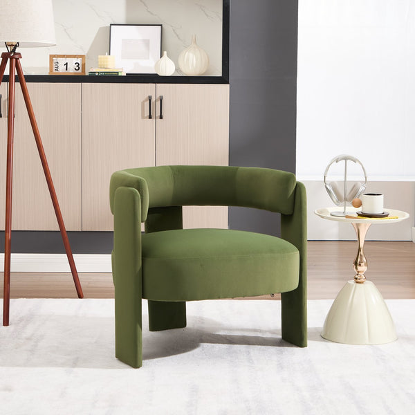 English Elm Accent Chair Velvet Upholstered Mid Century Modern Seat with Tapered Wood Legs for Any Room Green W3244P417183