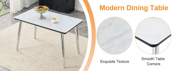 English Elm Table and Chair Set Marble Glass Top Silver Legs White Pu Seating for Modern Dining W1151S04646