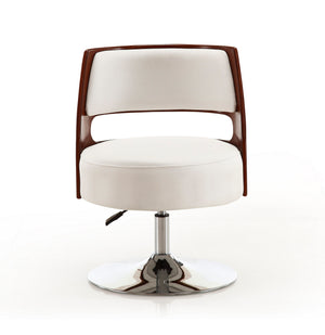 English Elm Salon Vegan Leather Swivel Lounge Chair White — Adjustable Height, Polished Chrome Base, Modern 2-Tone Design B365P397941