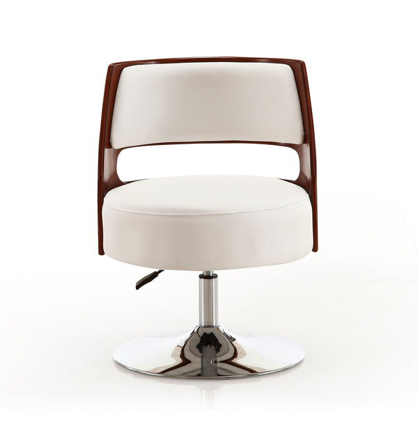 English Elm Salon Vegan Leather Swivel Lounge Chair White — Adjustable Height, Polished Chrome Base, Modern 2-Tone Design B365P397941