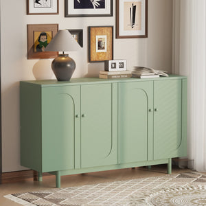 English Elm Stylish 4-Door Intaglio Storage Cabinet with Pine Legs and Solid Wood Pulls, Mid-Century Modern Console Mint Green W757P151918