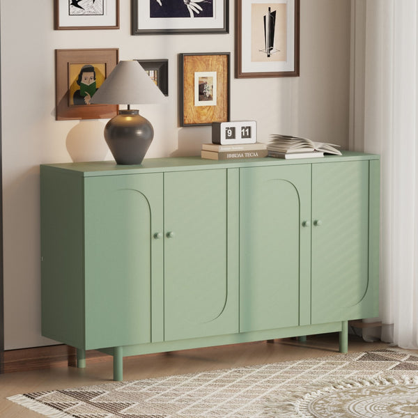 English Elm Stylish 4-Door Intaglio Storage Cabinet with Pine Legs and Solid Wood Pulls, Mid-Century Modern Console Mint Green W757P151918