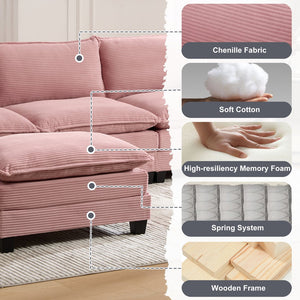English Elm United We Win Modular Corduroy Sectional with Ottoman Low Profile Living Room Couch Pink W1568S00256