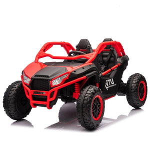 English Elm 24v Two Seater Kids Utv with Parental Remote Dual Motors Four Wheel Suspension Led Red W1578P198433