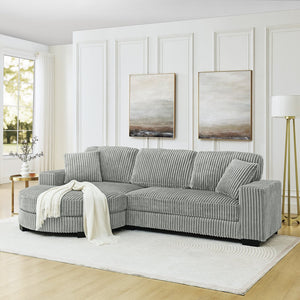English Elm Corduroy L-Shaped Modular Sleeper Sectional Sofa With Versatile Footstool - Cozy Gray Comfort! W487S00344