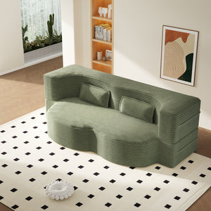 English Elm Modern Corduroy Floor Sofa Foldable Twin Sleeper Foam Filled for Dorms and Playrooms Green W1885P446610