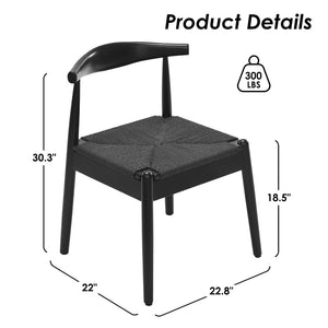 English Elm Weave Dining Chairs Set Of 2 - Elegant Mid-Century Modern Oak Frame With Handwoven Twine Seats T3623P371948-GIGA