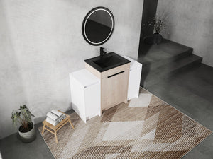 English Elm 48 Inch Freestanding Bathroom Vanity With Black Ceramic Sink, Soft-Close Doors & Ample Storage W999S00313