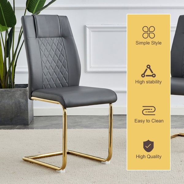 English Elm Table Set: Modern Minimalist Round Glass Dining Table With Elegant Dark Gray Pu Leather Chairs W1151S01716-GIGA