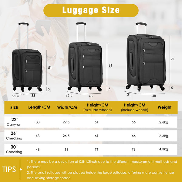 English Elm Softside Expandable Spinner Luggage Set with Tsa Lock Duffel Polyester Travel Black N732P201004B