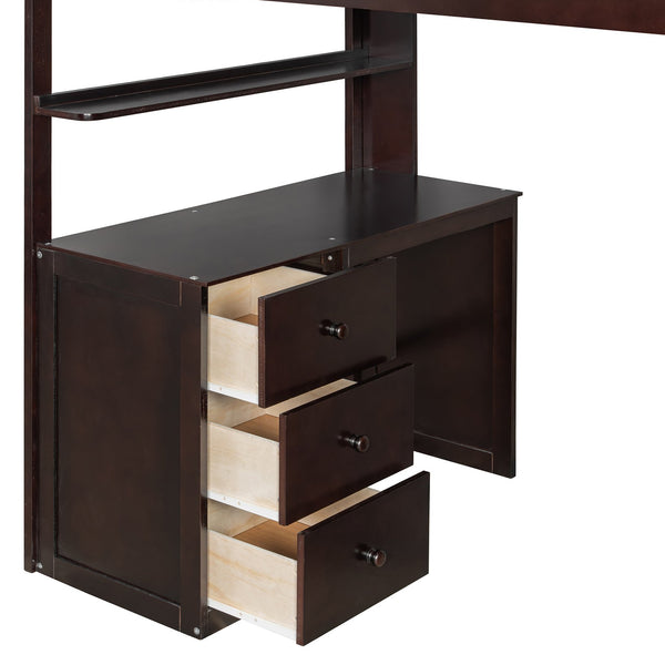 English Elm Twin Loft Bed with Built-in Desk Wardrobe and Drawers Solid Pine Space Saver Espresso LT000301AAP-2