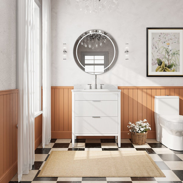English Elm Fully Assembled 30 Inch Bathroom Vanity Solid Rubberwood Cabinet Carrara Marble Top W1826P439632