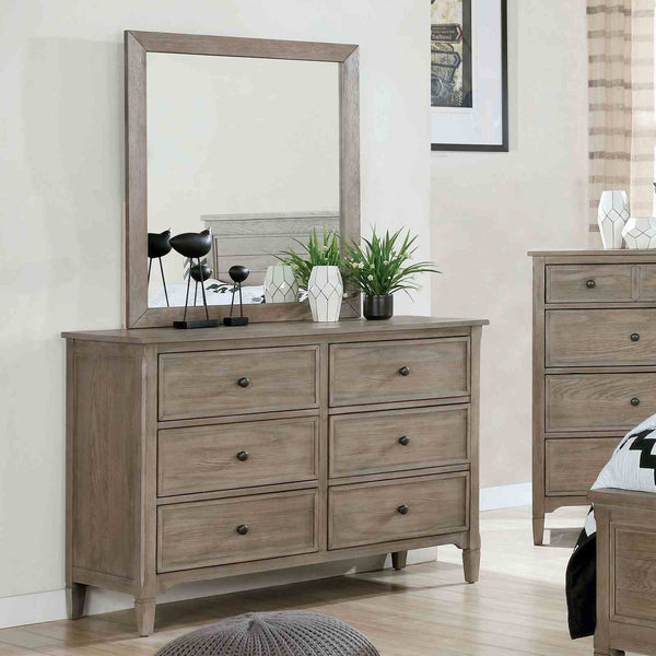 English Elm Transitional Wire-brushed Gray Wood Grain Dresser with Black Round Knobs for Bedroom B2741P460176