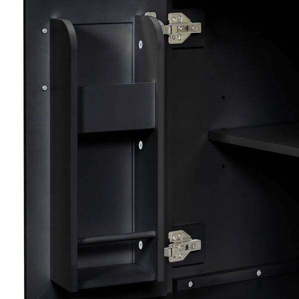 English Elm 24"Bathroom Luxurious Space-Saving Vanity with Ceramic Sink, Solid Wood Frame, Soft-Close Doors and Storage Black N729P183716B