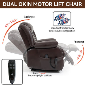 English Elm Dual Motor Power Lift Recliner with Massage Heat and 180 Degree Brown Lounge Chair W1803S00042