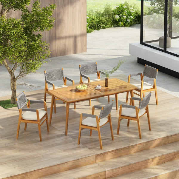 English Elm Christopher Knight Home® - Outdoor Acacia Wood 7-Piece Dining Set With Stylish Grey Rope Armchairs & Comfortable Cushions N773P210139G6_59329.00