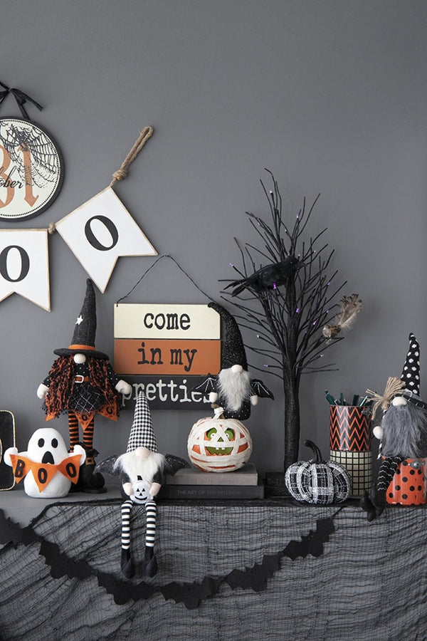 English Elm Set Of 2 Handcrafted Black Gnomes With Wings & Plaid Hats – Whimsical Halloween Decor Accent W2078P237630-GIGA