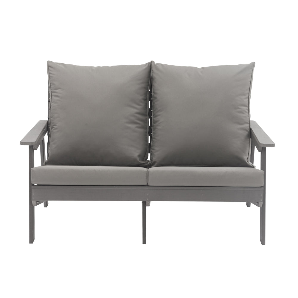 English Elm Patio Wood-Style Outdoor Loveseat Sofa 2-Seater Gray – Weatherproof HIPS Frame, Olefin Cushions, UV-Resistant Comfort T3609P352398