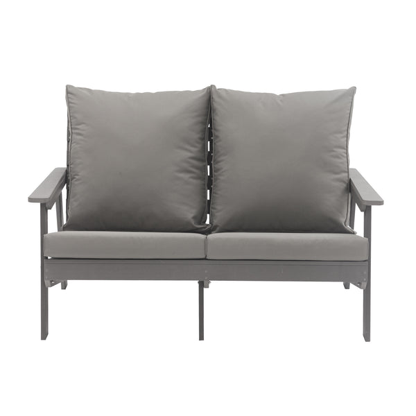 English Elm Patio Wood-Style Outdoor Loveseat Sofa 2-Seater Gray – Weatherproof HIPS Frame, Olefin Cushions, UV-Resistant Comfort T3609P352398