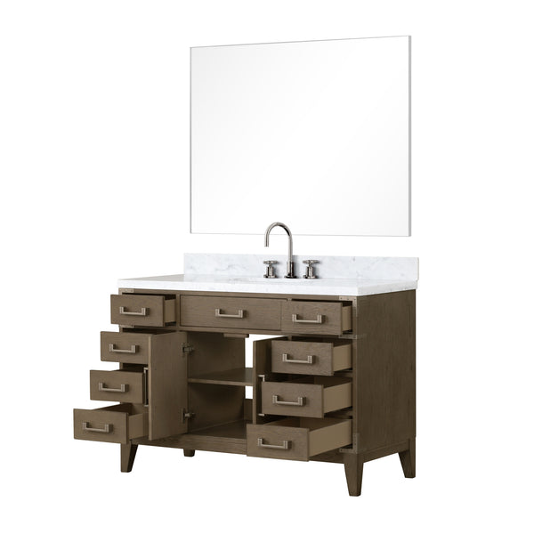 English Elm Grey Oak Single Bath Vanity with Carrara Marble Top, Chrome Faucet & 46" Mirror, Durable Wood Finish B2731S02020