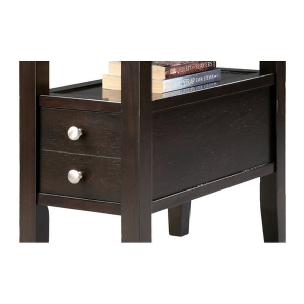 English Elm 24" Tall Wooden Side Table With 2 Drawers, Traditional Espresso Finish, Stylish Storage Solution B072115841