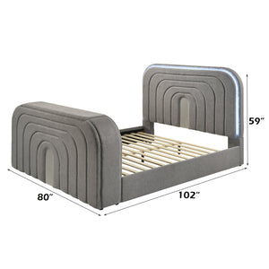 English Elm Shelyn Teddy Sherpa Queen Bed with LED Headboard, Fireplace TV Lift, Bluetooth Speakers & Storage Gray 85.63 L x 12.6 W x 6.18 H B2726S00530