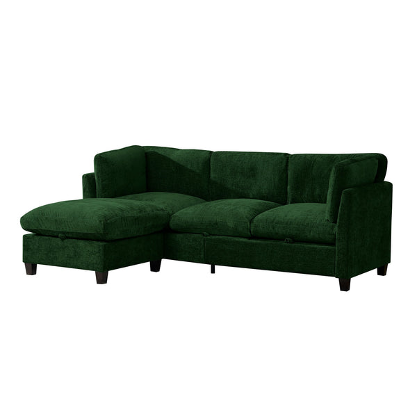English Elm 96.5" L-shaped Chenille Sectional with Storage Ottoman Eucalyptus Frame Living Room Green W1097S00283