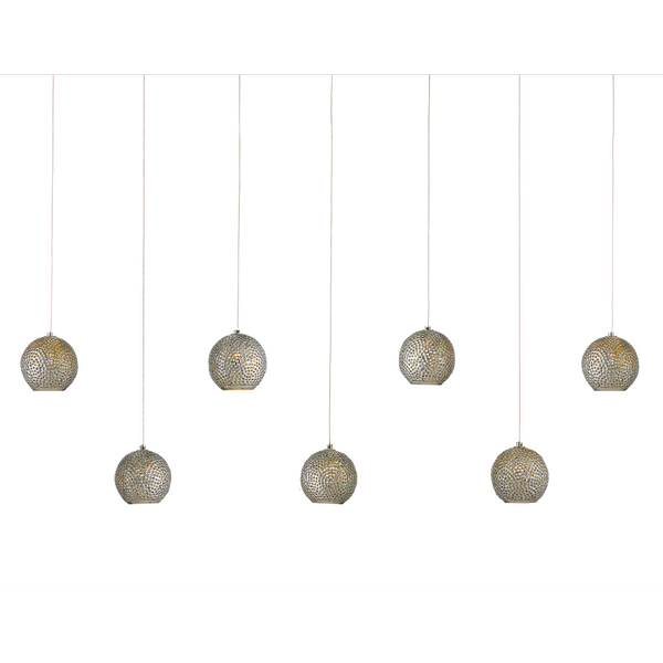 Giro 30-Light Multi-Drop Pendant - Hand-Pierced Metal Shades with Blue Accents for Modern Interiors