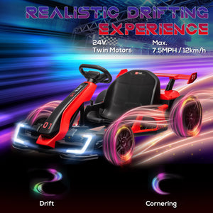 English Elm Aosom 24v Electric Go Kart Ride on Toy with Drifting Dual Motor and Adjustable Seat W2225P229479