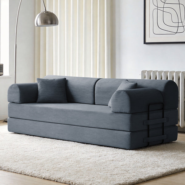 English Elm Convertible Corduroy Floor Sofa Folds Flat as Sleeper Daybed for Studio Living Dark Gray W5532P438823