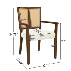 English Elm Christopher Knight Home® - ARM Mid-Century Dining Chair with Rattan Back & Upholstered Foam Seat, Solid Rubberwood Frame Beige,Walnut N771P254005T