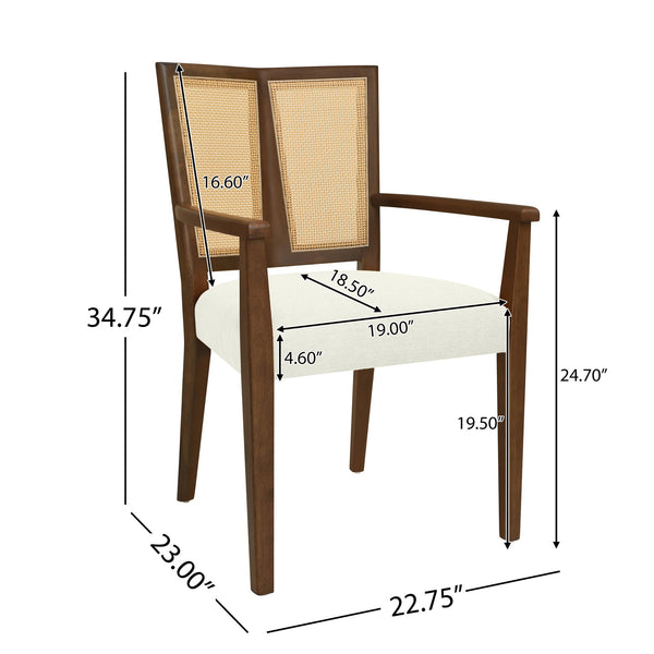 English Elm Christopher Knight Home® - ARM Mid-Century Dining Chair with Rattan Back & Upholstered Foam Seat, Solid Rubberwood Frame Beige,Walnut N771P254005T