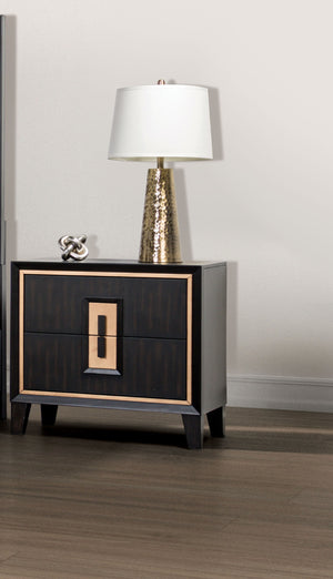 English Elm Modern Espresso Nightstand with Gold Trim, Wooden Finger Pull, Felt-Lined Drawer, Solid Wood 27"W x17"D B2741P309917