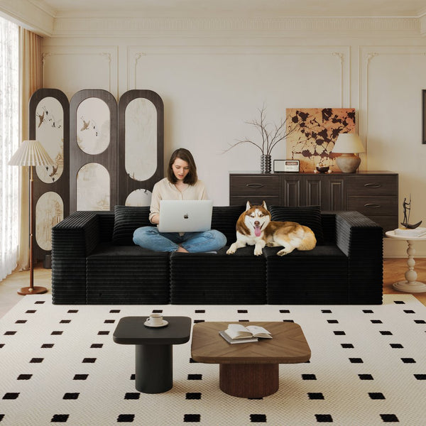 English Elm Modular Sectional Couches - Ultra-Comfortable Memory Foam Sofa With Stylish Corduroy, No Assembly Needed! W3434S00022