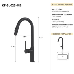English Elm Bothwa Pull Down Kitchen Faucet with Stainless Steel Spout and Ceramic Cartridge Control Matt Black B2724P262920