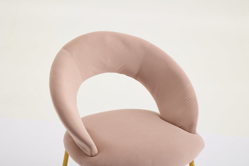 English Elm 061-Set Of 1 Pink Velvet Dining Chair With Curved Backrest & Golden Legs For Modern Spaces W527P255478