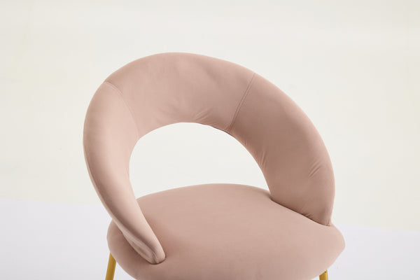 English Elm 061-Set Of 1 Pink Velvet Dining Chair With Curved Backrest & Golden Legs For Modern Spaces W527P255478