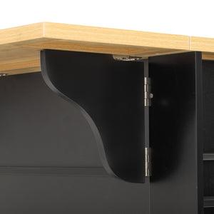 English Elm K&K Rustic Kitchen Island Cart with 6 Drawers, Pull-Out Trash Cabinet, Drop Leaf & Built-In Charging Station Black N707P307292B