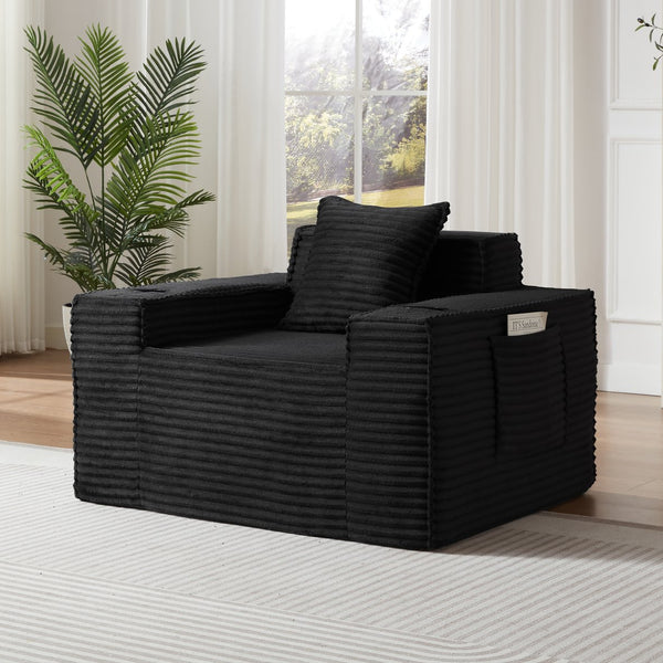 English Elm 1seater Corduroy Cloud Sofa Compact Pocket Spring Chair for Studio Apartment Office Black W3396P434750