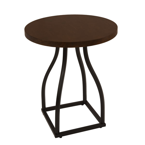 English Elm Tior Round Wood Top Accent Side Table with Geometric Gray Metal Base for Living Room Brown+Black B056P416977