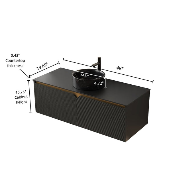English Elm Ruben 48" Modern Wall-Mounted Bathroom Vanity With Soft-Close Double Doors & Black Vessel Sink W2615S00323-GIGA