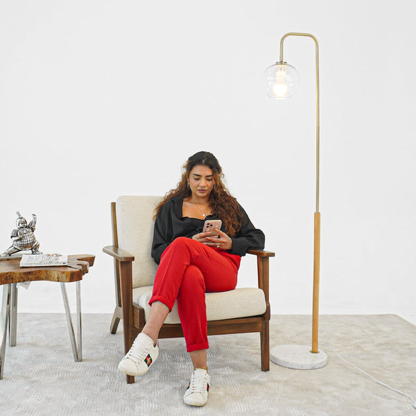 English Elm Ashcroft Furniture - Tall Corner Floor Lamp - Elegant White Shade, Marble Base For Cozy Lighting In Living Rooms & Offices B183P315098