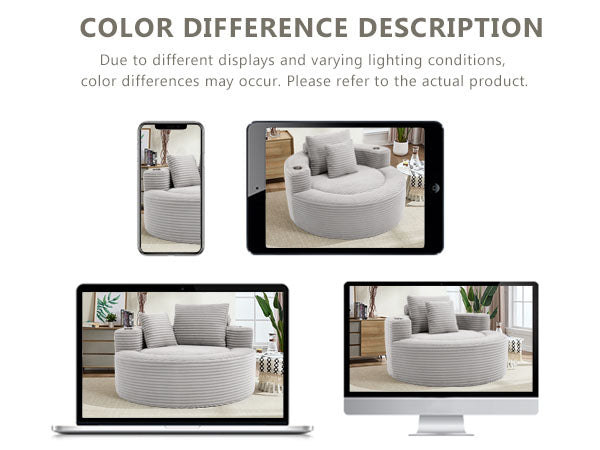 English Elm Round Cloud Sectional Sofa Bed with Memory Foam Cushions for Studio Living Spaces Grey W3224P444288