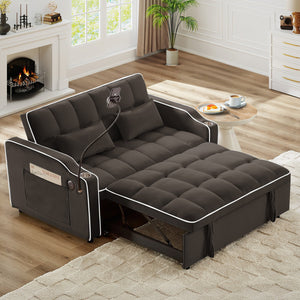 English Elm Versatile Velvet Sleeper Loveseat with Usb Charging Tufted Convertible Sofa Bed W3705P354657