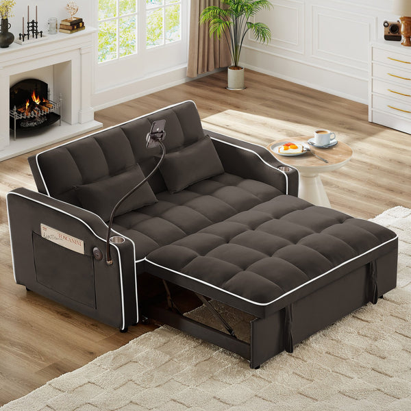 English Elm Versatile Velvet Sleeper Loveseat with Usb Charging Tufted Convertible Sofa Bed W3705P354657