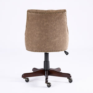 English Elm A&A Handcrafted Sheepskin-Pattern Office Chair with High-Rebound Foam, Solid Wood & Steel Legs, Retro Brown W1143P202750